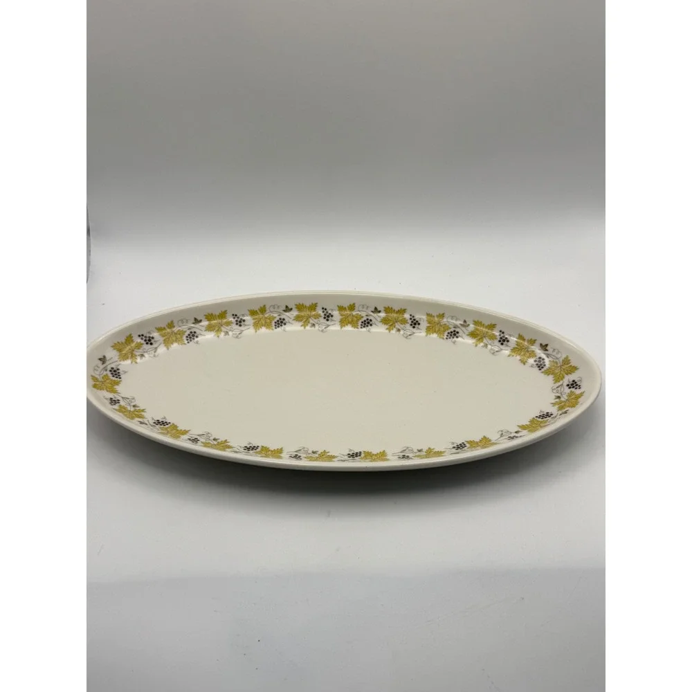 Vintage Syracuse China Carefree Grape Leaf Olive Serving Platter Cream Green USA